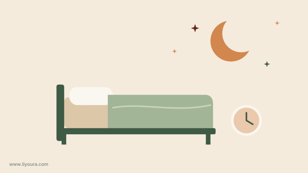 Bed met kussen onder een maan en sterren